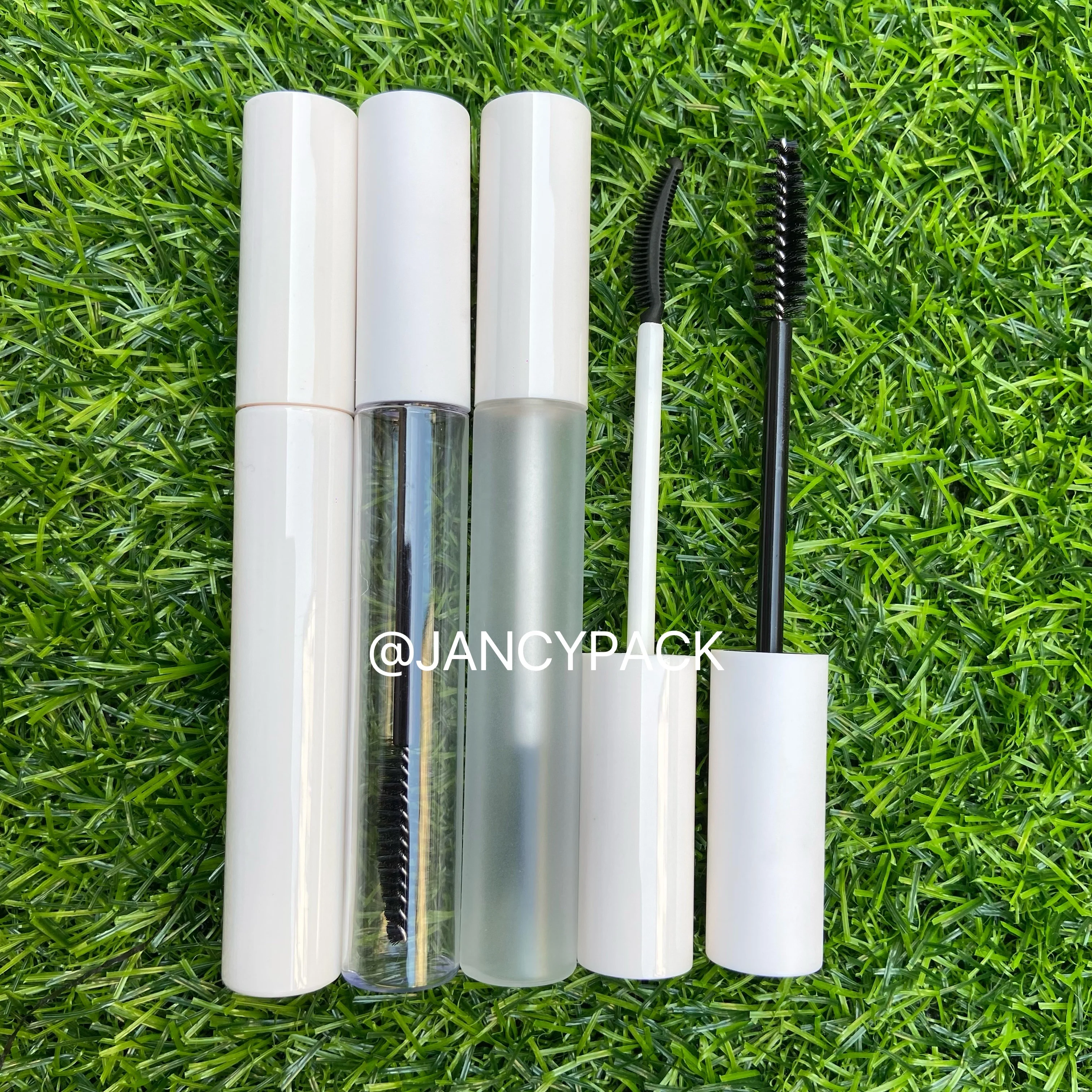 JANCY PACK 12ml full white black eyeliner bottle empty clear frost bottle round lip gloss tubes with wands mascara container