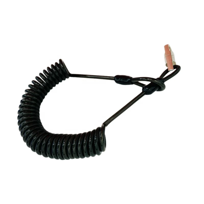 C-PIN 7*7 304 steel wire rope coiled coated black PU with two loop safety tool lanyard For fishing rod