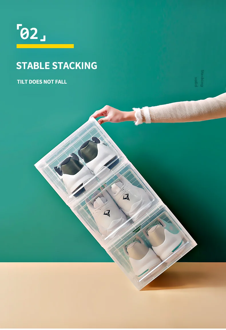 Rectangle Foldable Display Shoe Storage Box Transparent Portable Drop Front Organizer Plastic Shoe Box
