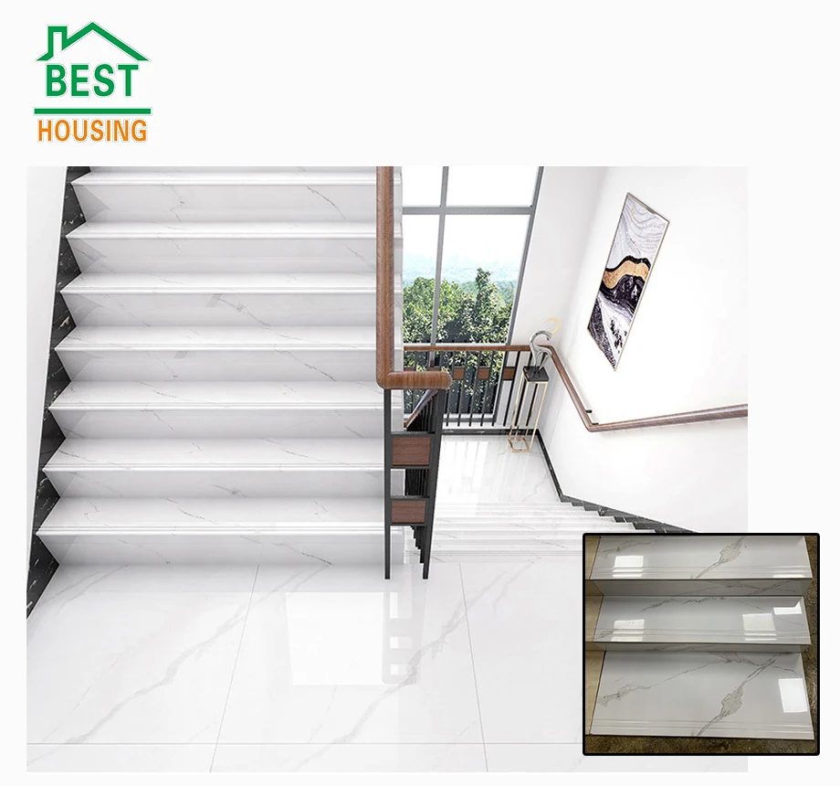 1200X470MM Super white carracat marble design stairs  floor tiles