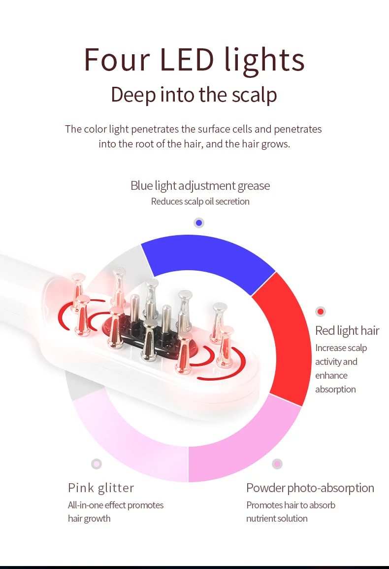 hair loss treatment  650nm red light therapy electric diode tonic brush vibration scalp laser hair growth comb