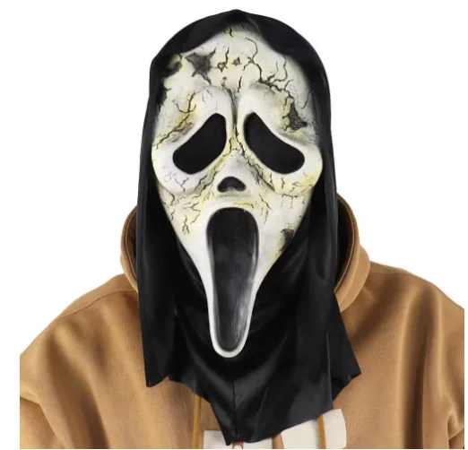 Hot Sale Latex Scary Black Robe Death White Full Face Mask For Masquerade Ball Halloween Party