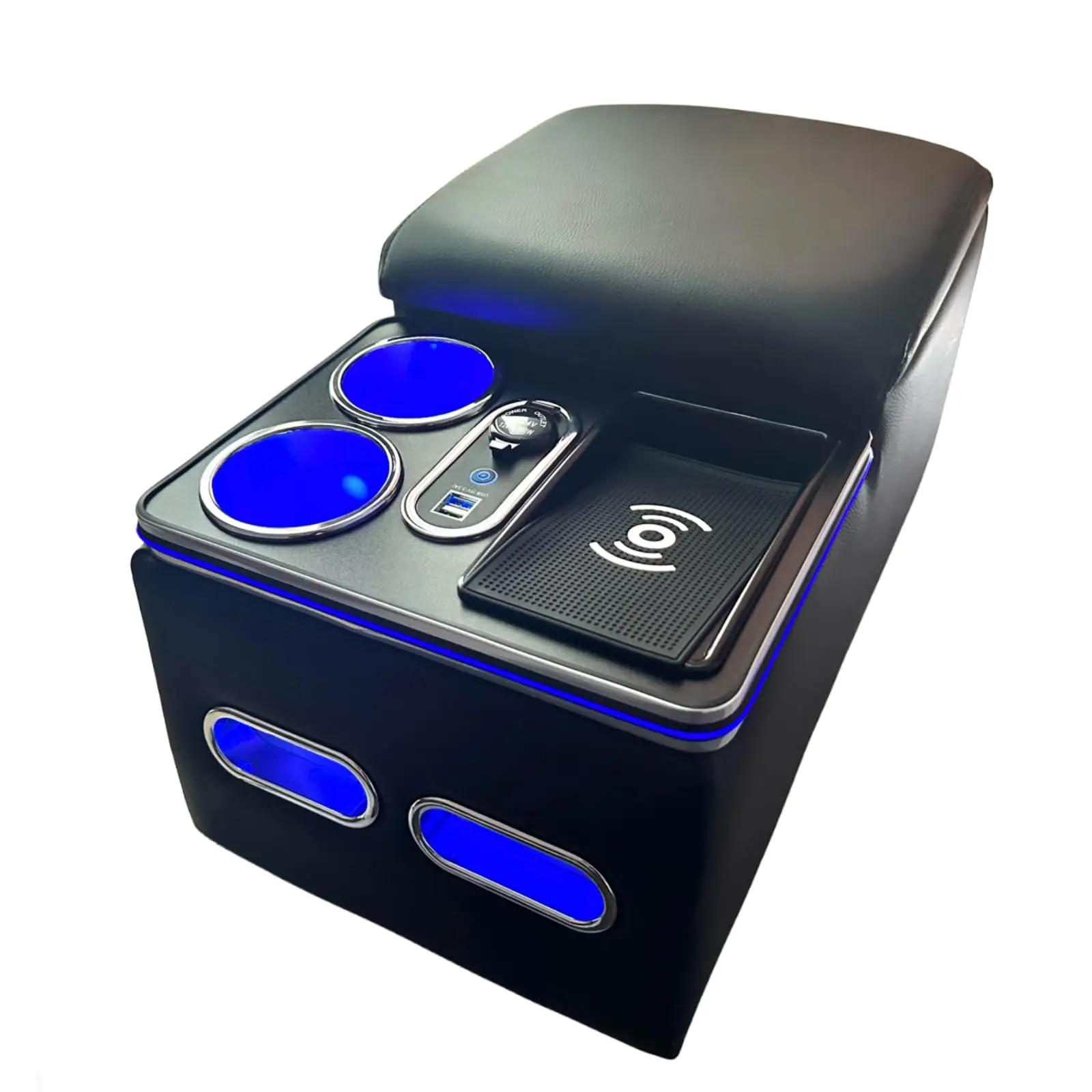 Center Console Armrest Organizer with Wireless Charging Phone Holder Minivan Van Truck Floor Cab Back Bench Seat Storage Box