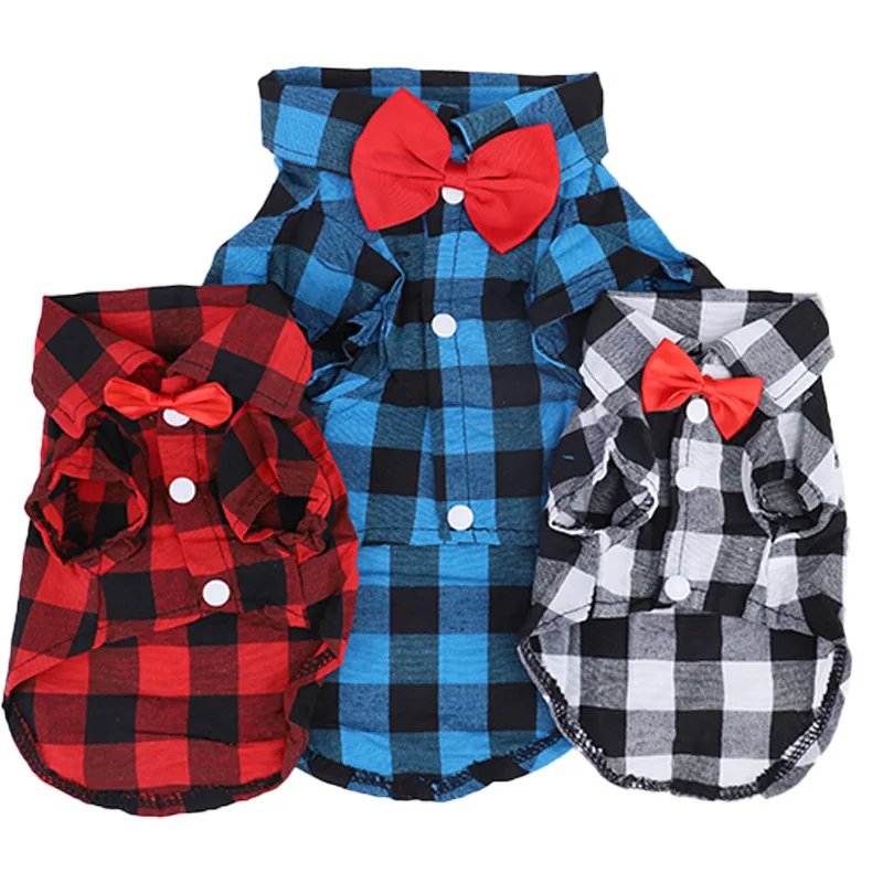 2023 New Arrival Large 5XL Bulldog Rosette Pet Clothing Plaid Dog Shirts Breathable Dog Clothes Drop Ship