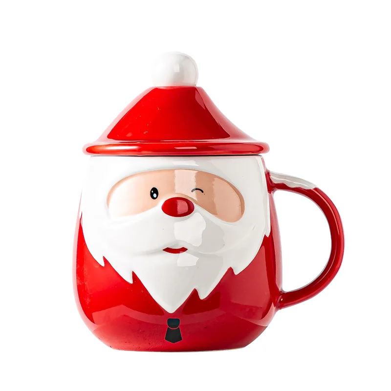 Creative Father Christmas Ceramic Mug Milk Coffee Mug with Lid Spoon Large Capacity Mug