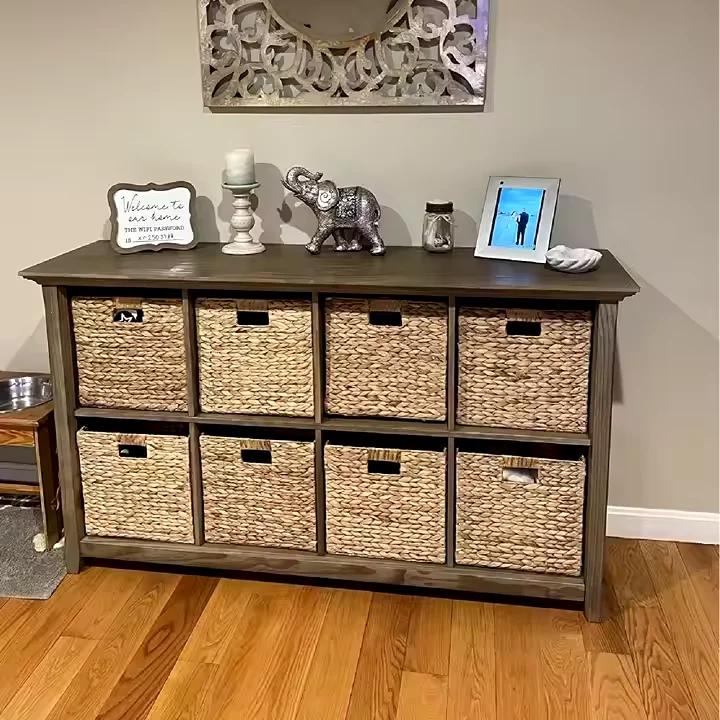 Factory direct supply woven storage basket foldable woven water hyacinth grass simple square grid sundries storage basket