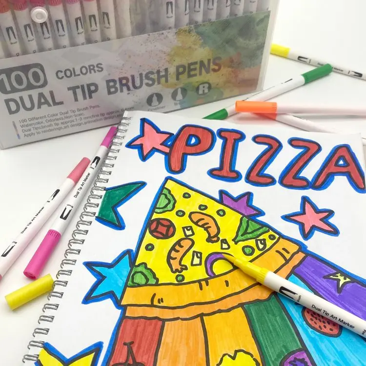 2023 factory new design dual tips watercolor brush pen with fineliner pen 100 colors water based ink brush marker pen