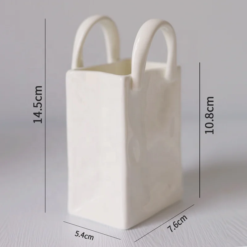 Cute Multi-use Small Stationery Storage Tabletop Mini White Porcelain & Ceramic Handbag Vase