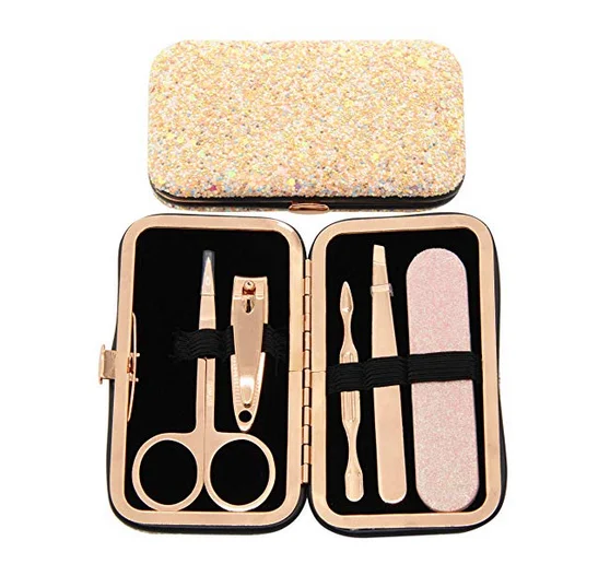Mini 5Pcs Stainless Steel Rubber Green Nail Care Tools Kit Manicure Pedicure Metal Nail Art Gift Kit Case