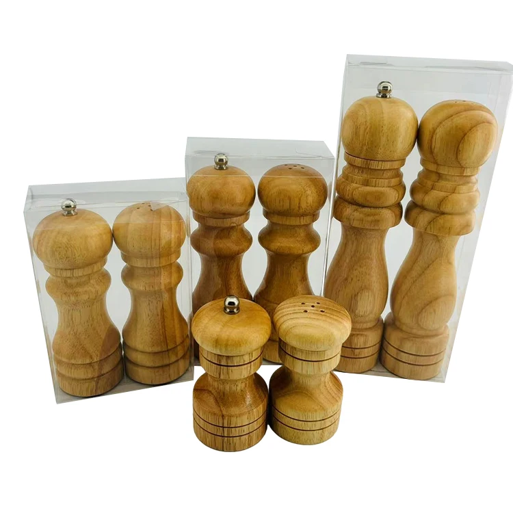 Wholesale Natural Color Wood manual pepper grinder Cooking Tools Salt and Pepper Mill set for Kitchen