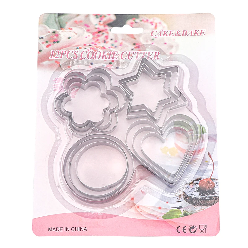 12 шт. 430 нержавеющая сталь Сердце цветок звезда круглая форма печенья резак набор для теста печенья форма для печенья инструменты для выпечки