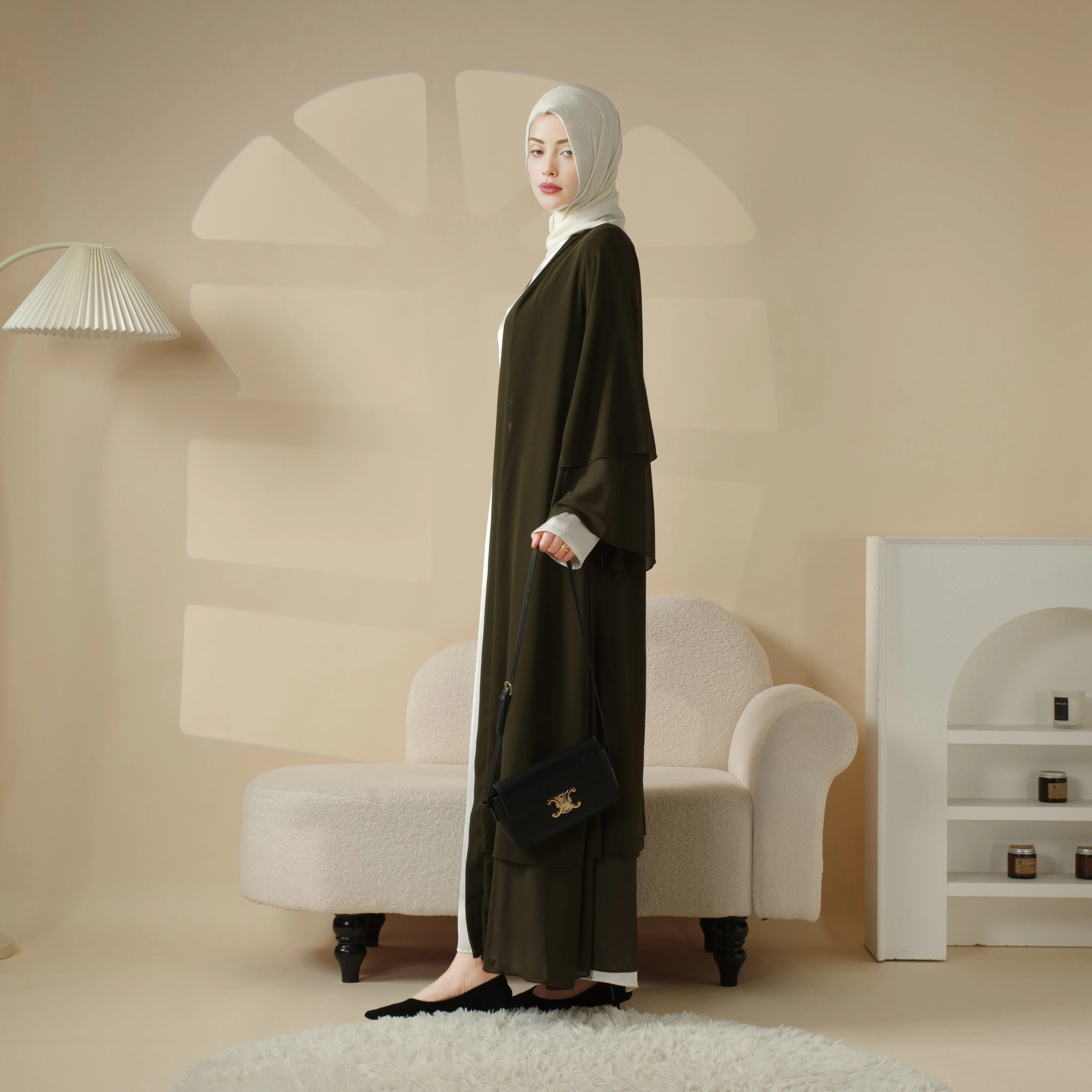 Stylish Chiffon Abaya Set Muslim Prayer Dress Ethnically Styled Jilbab Wedding Work Casual Occasions Silk Crepe Modest Dress Set