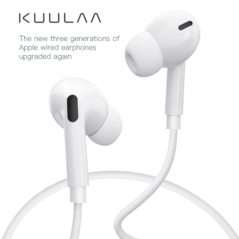 KUULAA for iPhone for apple  high quality best bass handfree headset with mic 3 generations earphone housing wired earphones
