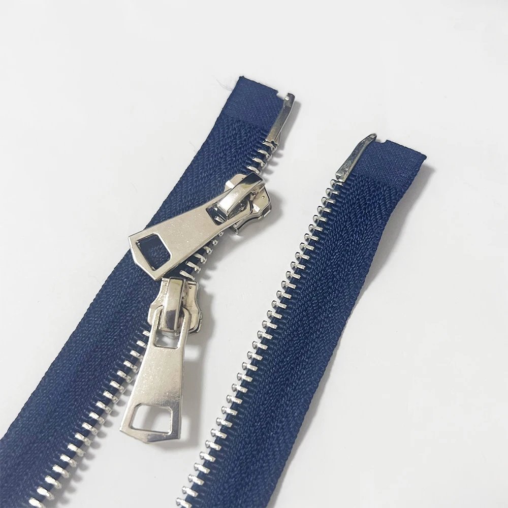 Wholesale  Plating Metal Teeth Smooth Slider #3 #5 #8 Double Open Way Navy Blue Custom Metal Zipper For Jackets