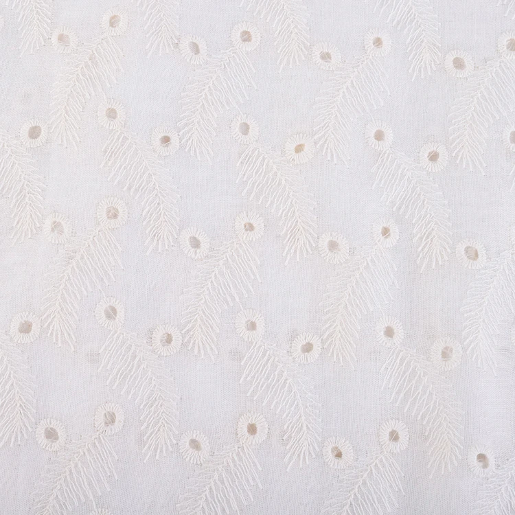 Custom Design Oem China Wholesale Indian European Price Dubai Chicken White Embroidery Flower Fabric Cotton