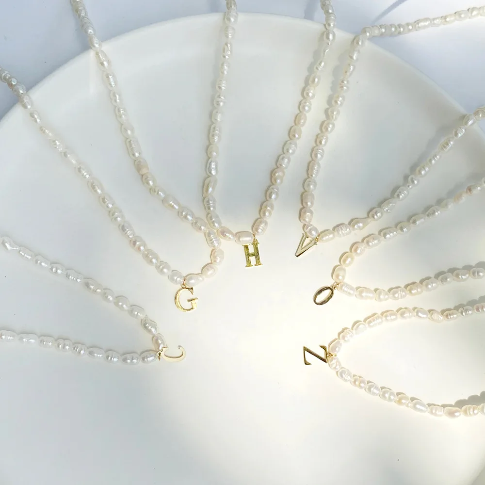 High Quality Fresh Water Pearl Jewelry Ins Hot Stainless Steel A-Z 26 Alphabet Letters Initial Pendant Necklace