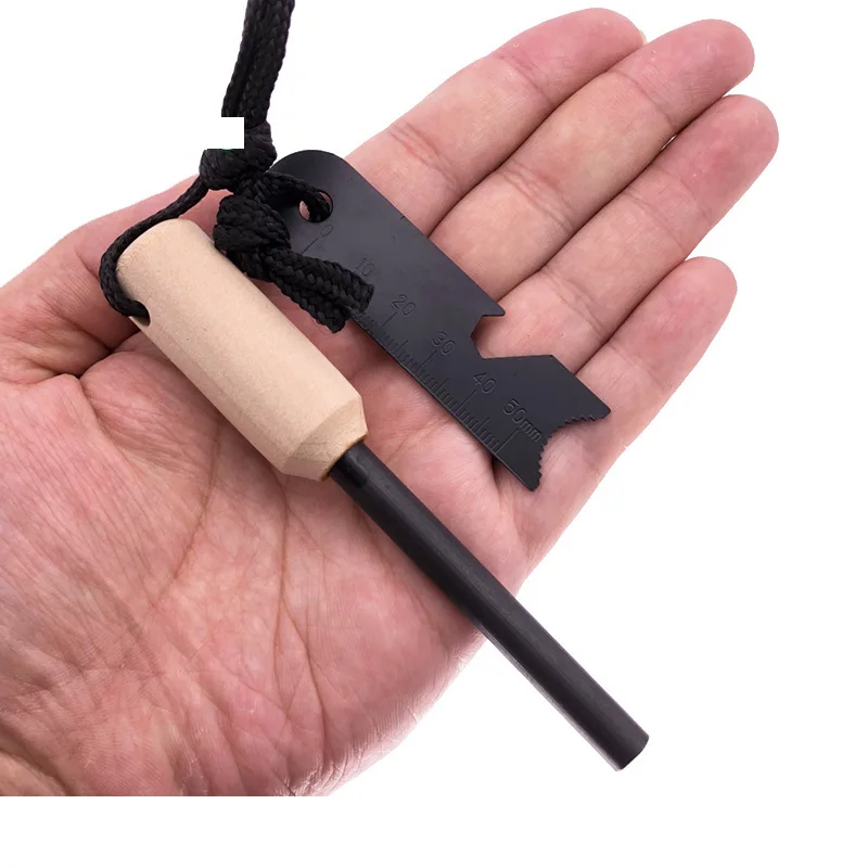Thick Bushcraft Fire Steel Wood Handle Ferro Rod Flint Fire Starter for Survival