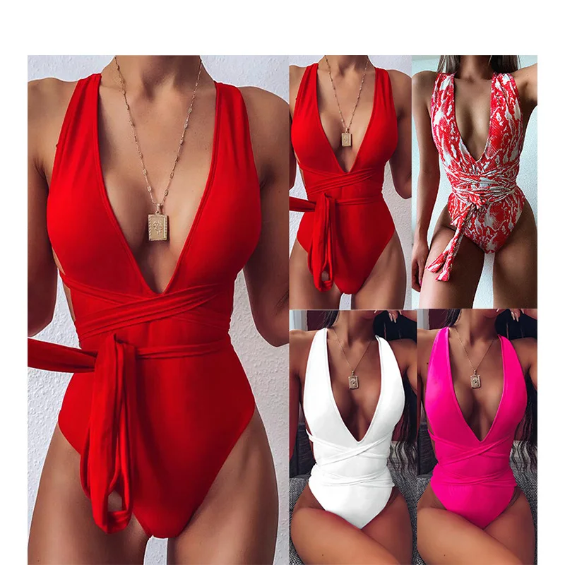 Bandage Nude Solid Color Bathing Suits One Piece Blank Plain Hot Triangle Swimwear Woman White Swimsuit