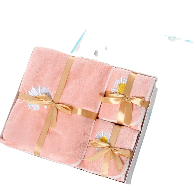 Wholesale Gift 100% polyester Custom Hand Bath Towels Set With Box and Bag