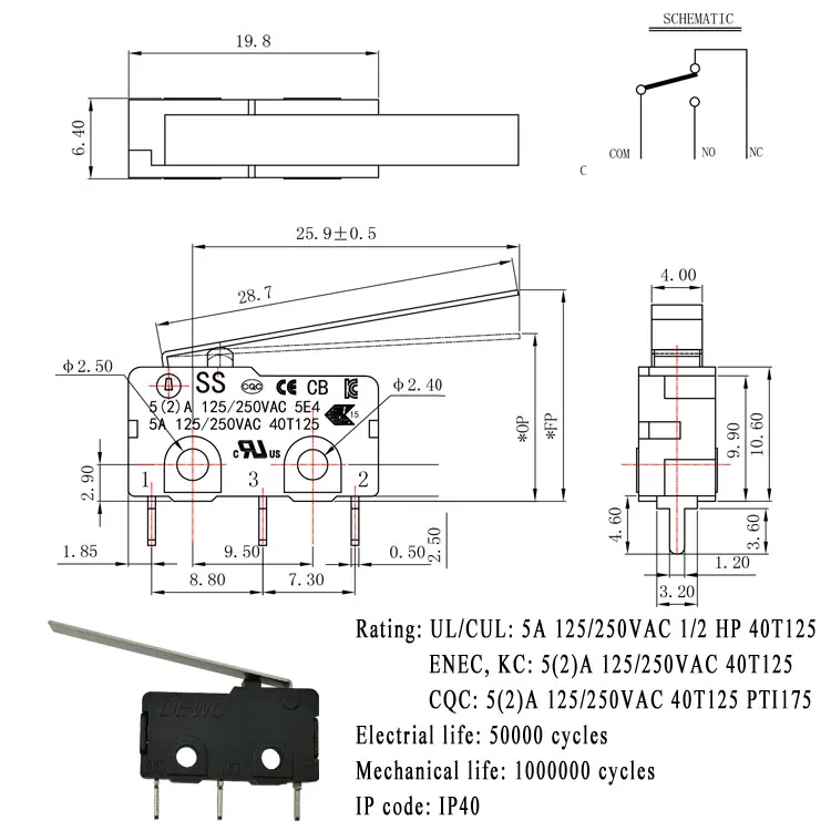 Electronique v4ncs 125v 250v t125 double microswitch