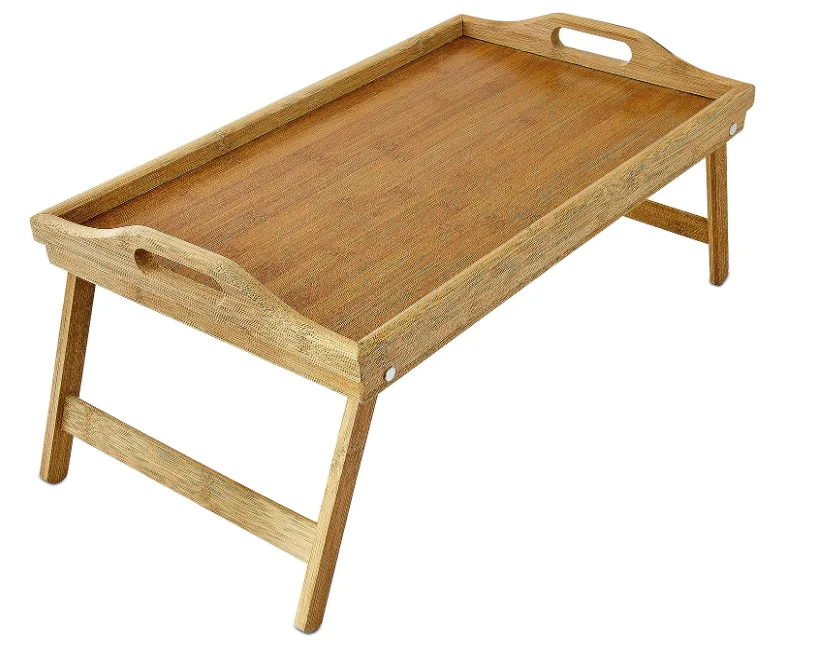 Foldable Tray Table Breakfast Tray Bamboo Bed table with leg Wooden Expendable Food Tray for Hotel and House Using