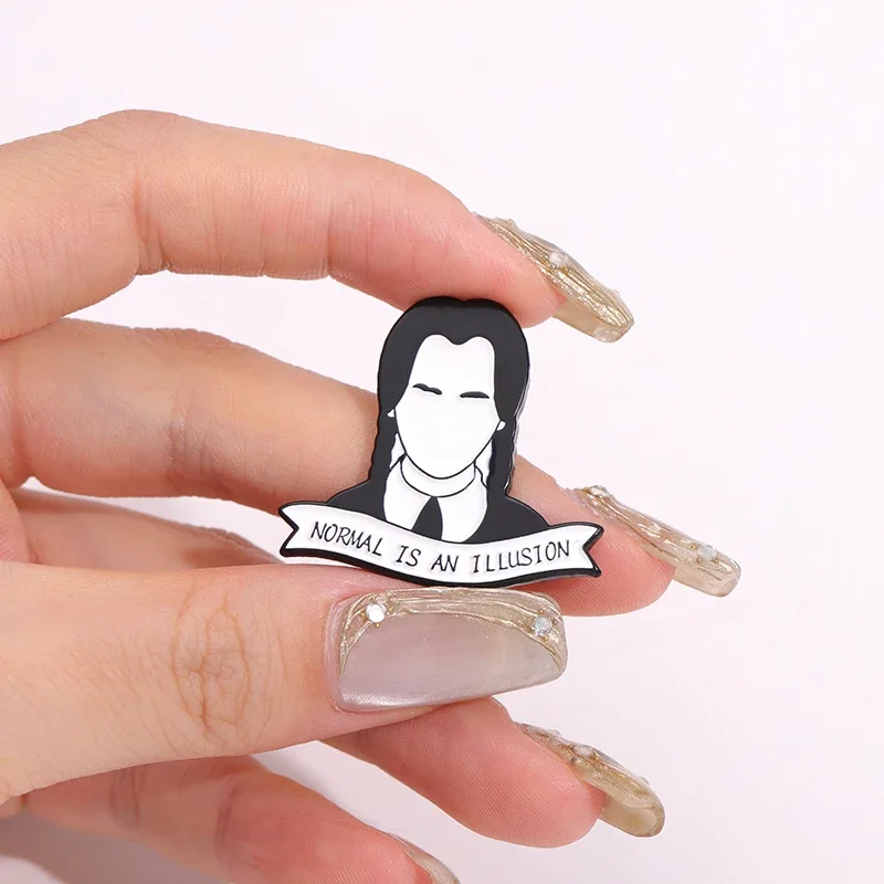 Horror Anime Role Twin Ponytail Girl Enamel Pins Custom Socially Distant Normal Is An Illusion Brooch Lapel Badge Jewelry Gifts