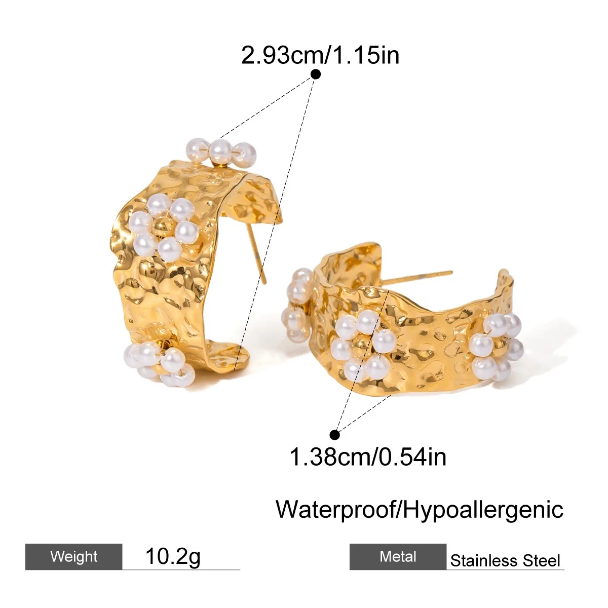 ARETAS 2024 Fashion Fine Jewelry Set Stainless Steel Pearl Necklace C-Shaped Earrings Open Ring Waterproof Bracelet Wholesale