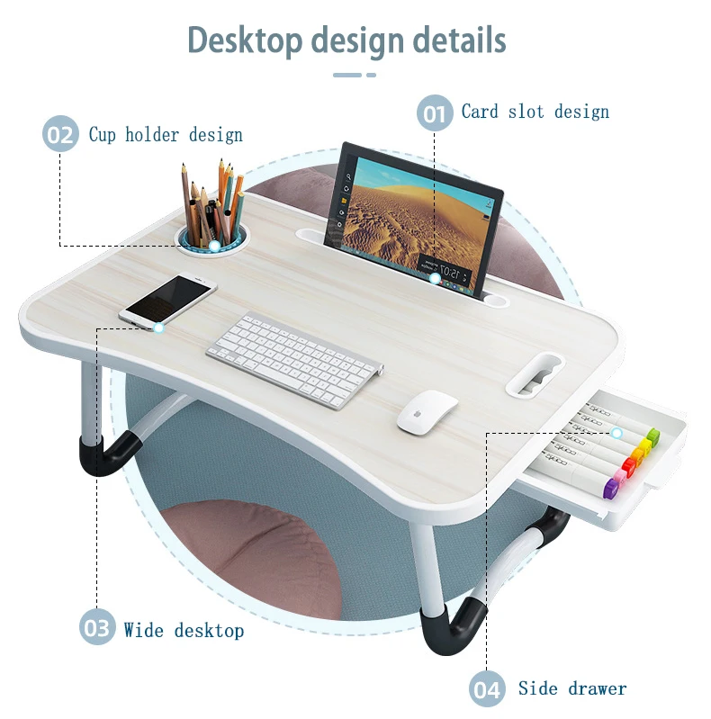 Foldable Computer Desk Simple Table Modern Study Bed Desk Laptop Table Colorful Design Folding for Home Office Plastic Wood FX