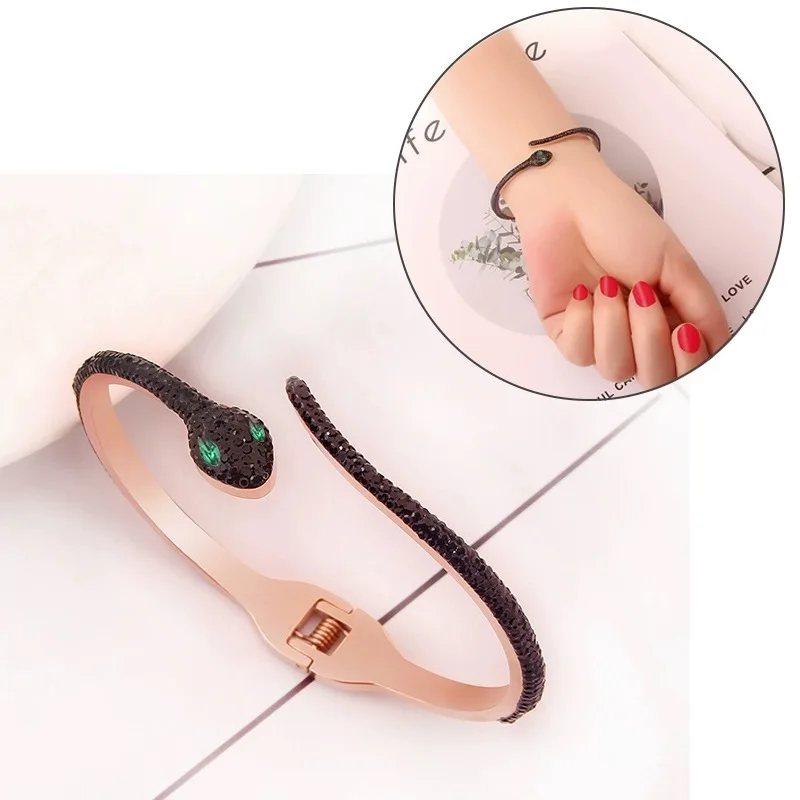 High Quality Designer Bracelet Stainless Steel Snake Shape Diamond Cuff Bracelets Luxury Fashion Bangle Women Gift Fine Jewlery