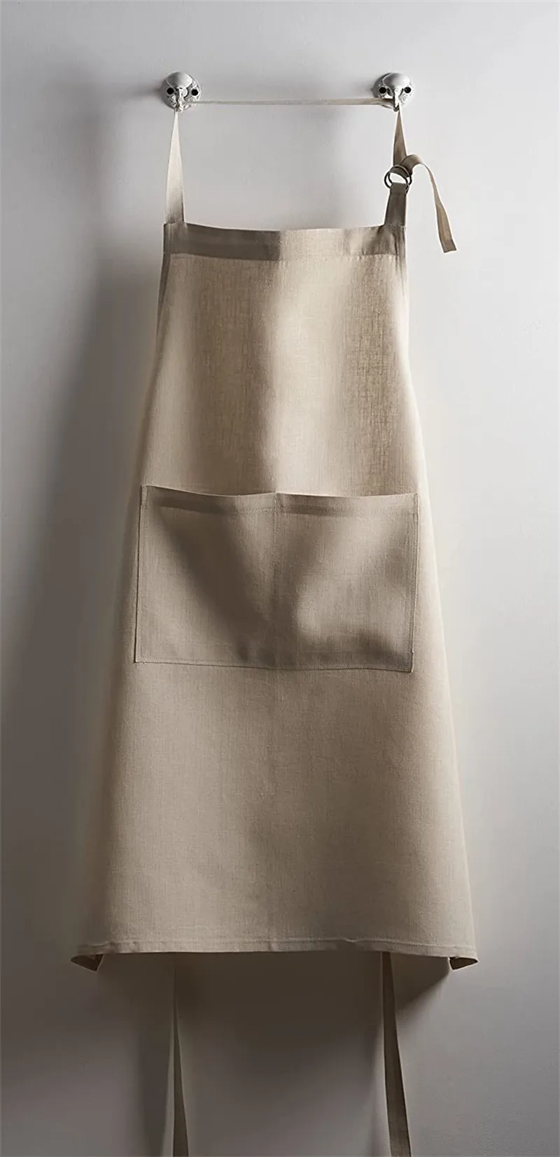 Avignon Ancient Scroll 100% Linen 1 Piece Kitchen Apron Reusable with an Adjustable Neck & Invisible Center Pocket with Long Tie