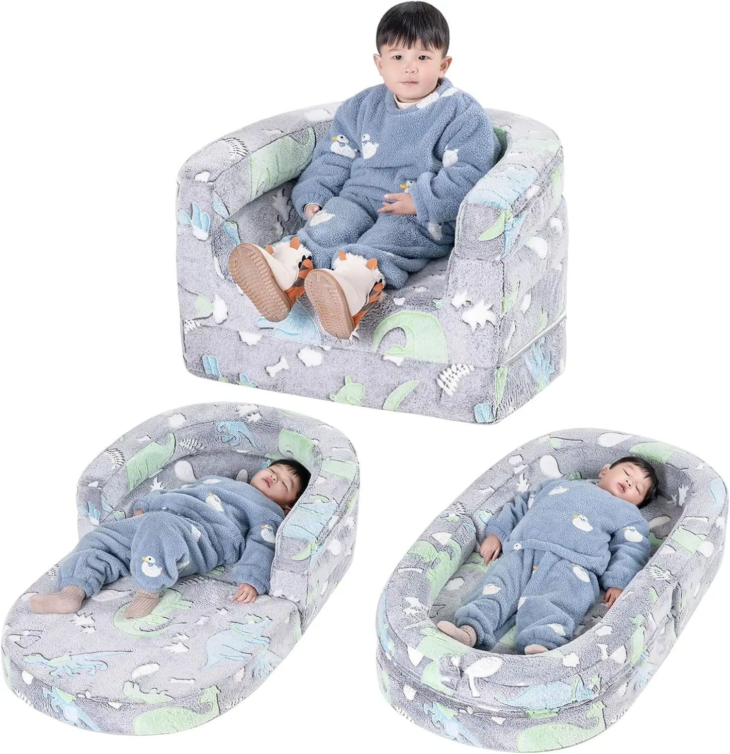 Convertible 3-in-1 High Density Foam Kids Couch Plush Toddler Chair Bed Toddler Reading Sofa Chair