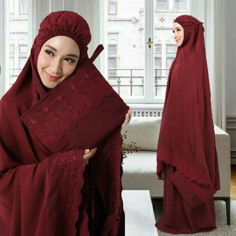 New Style Plus Size Muslim Prayer Dress Set Breathable and Seamless Polyester Abaya For Eid Dress