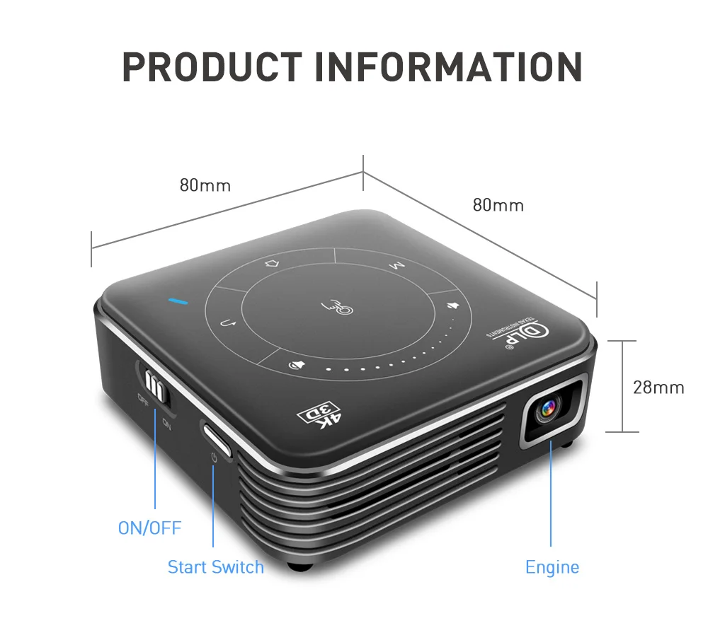 Mini Beam Projector 4K DLP Digital Full HD Projector 1080P Native 450  Android  Smart Portable Logo Projector