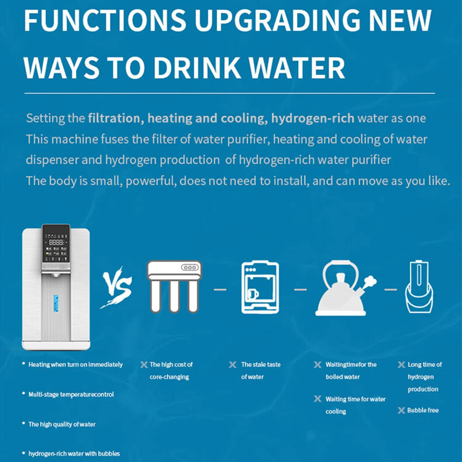 Olansi RO System Countertop Rich Hydrogen Kangen Water Machine Automatic Water Dispenser Water Cooler with UVC