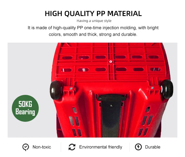 Large Capacity Supermarket Round Rolling Plastic Shopping Basket with Wheels