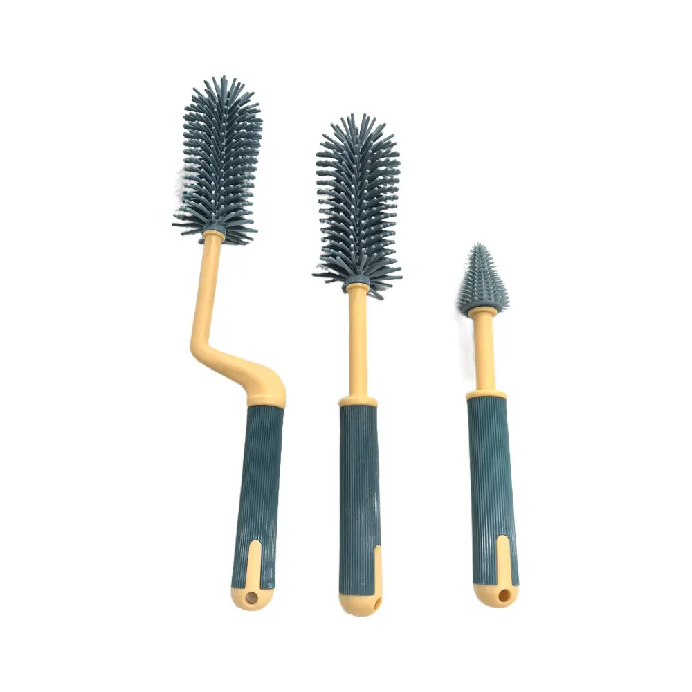 WONDERFUL 360 Degree Rotating Long Handle Silicone Baby Bottle Brush 3 in 1 Combo Milk Bottle Cleaning Brush Set