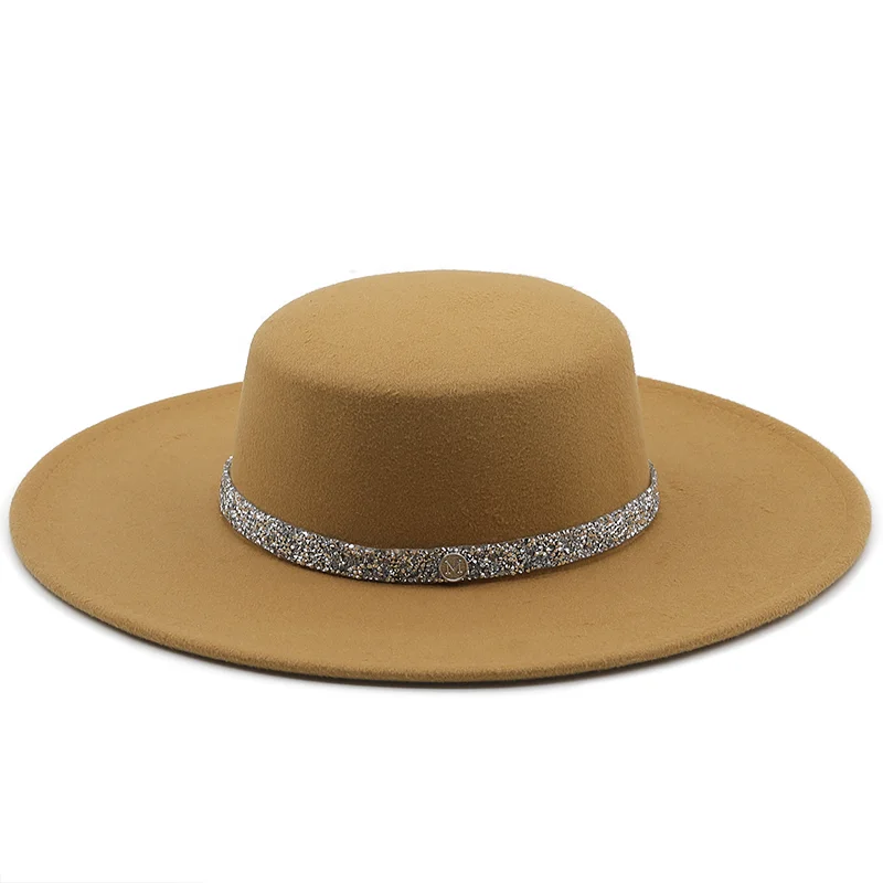 Новинка, Осень-зима, высокое качество, однотонный топ на плоской подошве, 9,5 см, с широкими полями, шляпы-федора, повседневные Панамы, джаз, шляпы-федоры для женщин