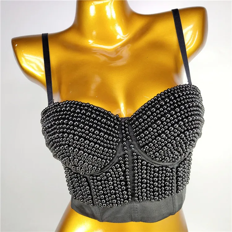Corset Gothic Women Push Up Bra Bustiers Crop Top Corsage 2020 Sexy pearl Bead Lingerie Bras Beads Bodice Clothing Vest