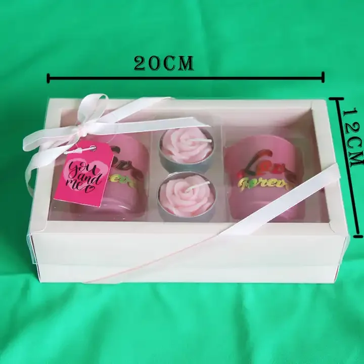 Cheap Wholesale Hot Selling pink flower glass jar style Tealight Gift Scented Candle set