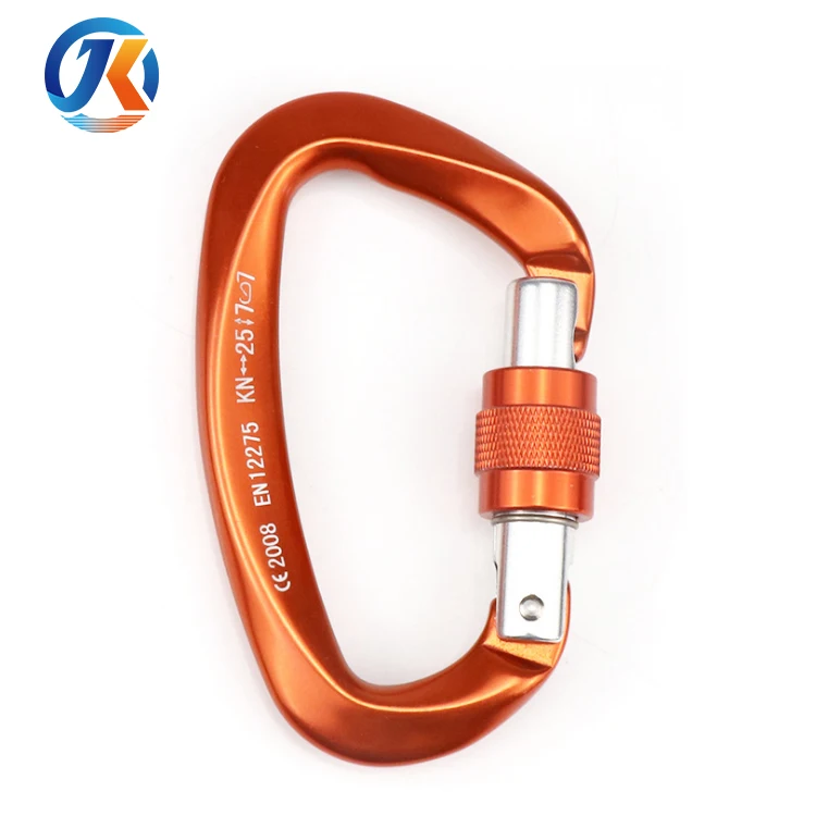 Aluminum D Shape Screw-locking 25KN Climbing Carabiner