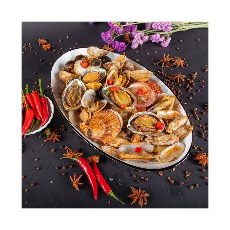 
Delicious quick-frozen food with a combination of shellfish and seafood 