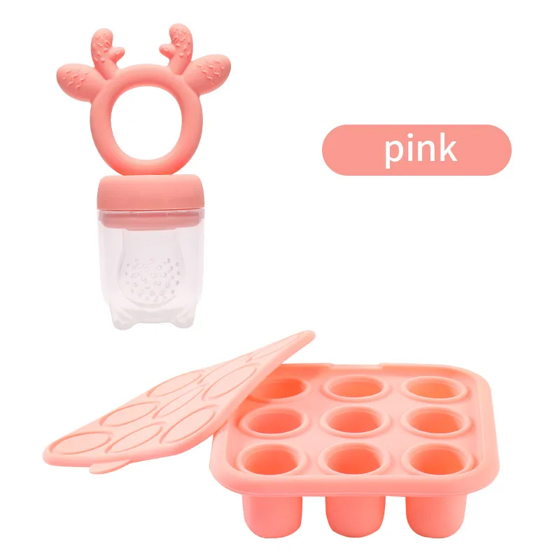 Baby Feeder Breast Milk Teether Pop Maker Food Vegetable Fruit Puree Silicone Nibble Freezer Tray Ice Cube Mold With Lid