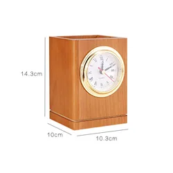 office pen display stand wooden desk organizer pen holder with clock