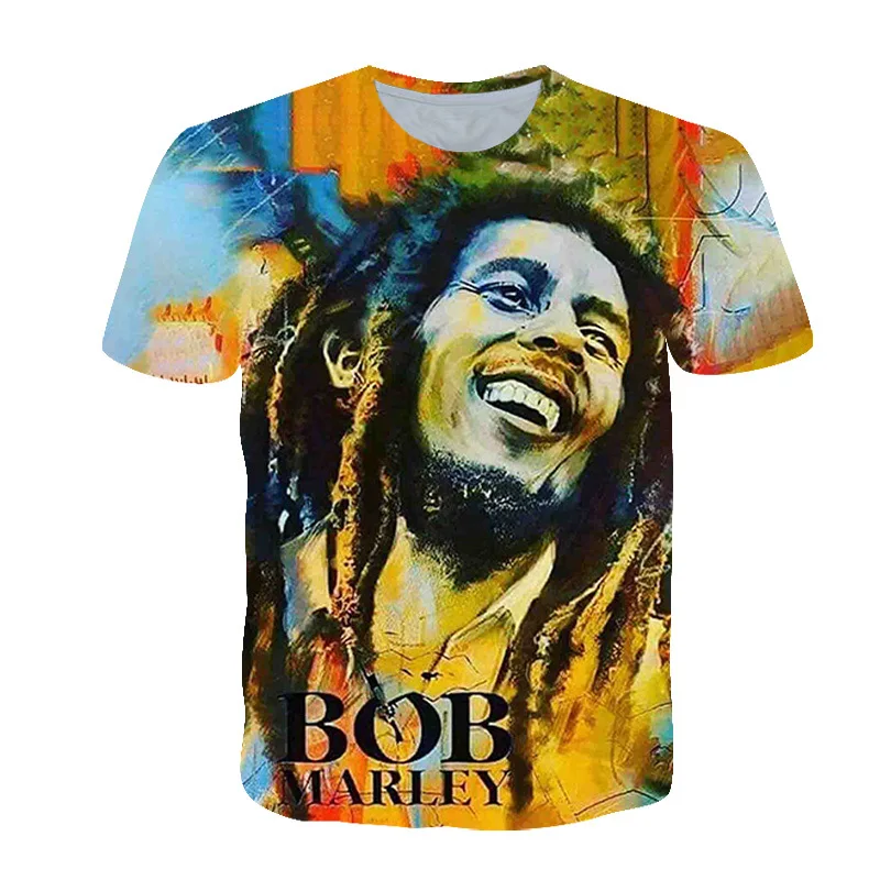 Оптовая продажа мужская уличная спортивная футболка с цифровым 3D-принтом Боба Марли Повседневная коротким рукавом