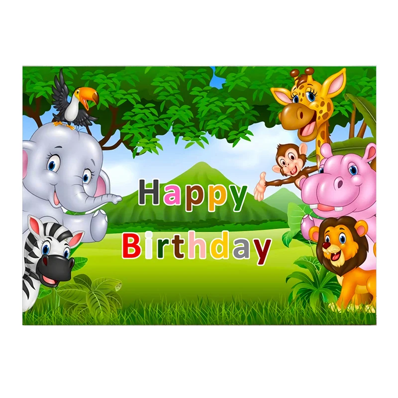 Backdrop Photo 3D Cartoon Animal Print Happy Birthday Photography Thin Vinyl Customize Girl Party Decoration Wall Background