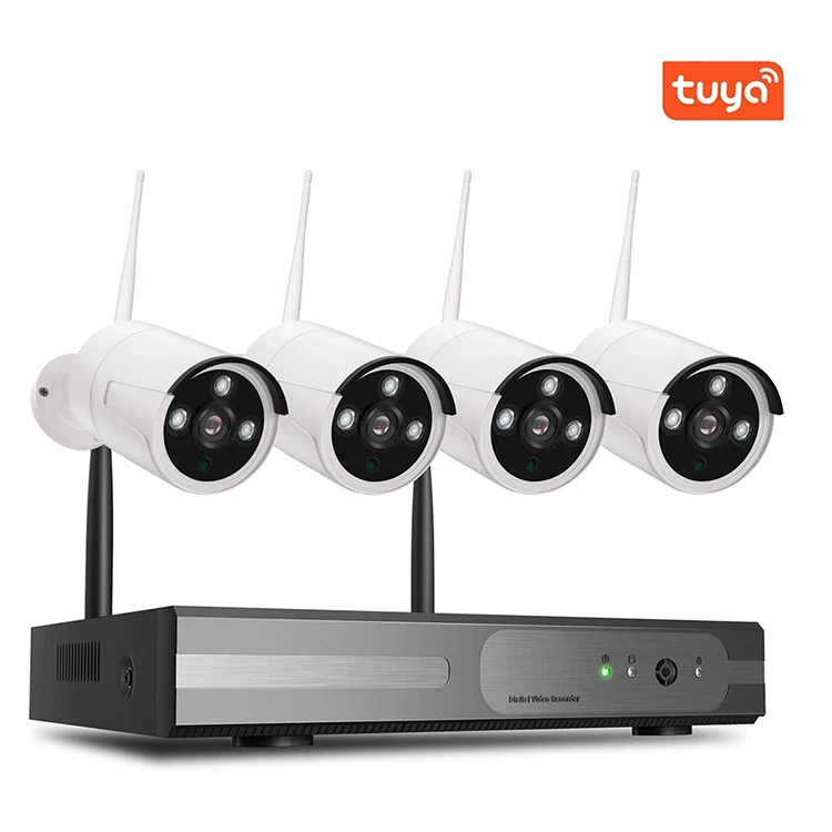 Tuya Outdoor night vision surveillance cctv camera set 4ch IP WIFI nvr kit 1080P home wireless security camera system