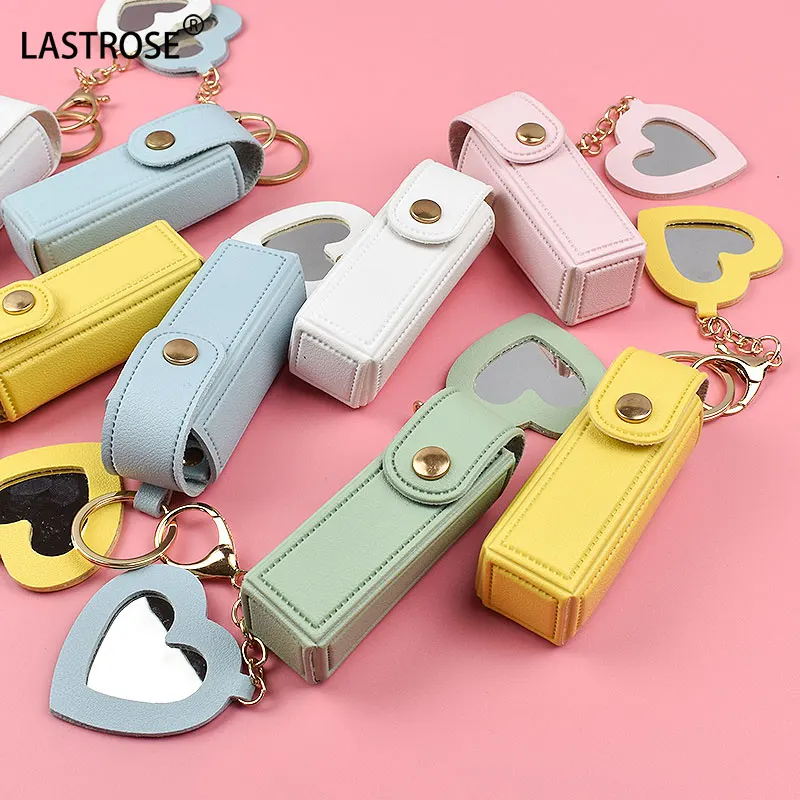 Portable Leather Lipstick Bag Makeup Pouch Lip Balm Bag Keychain Holder Lipsticks