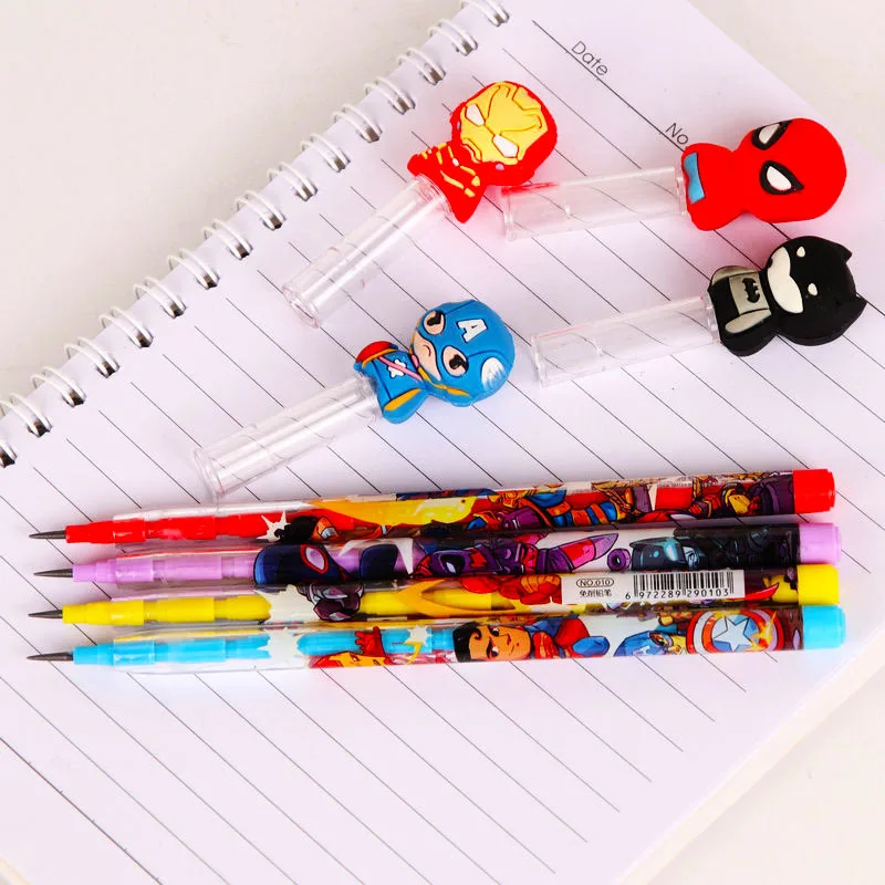 Spiider man Marveel Hero Pencil Student Cartoon Battman Silicone soft doll Bullet Pencil kids stationery