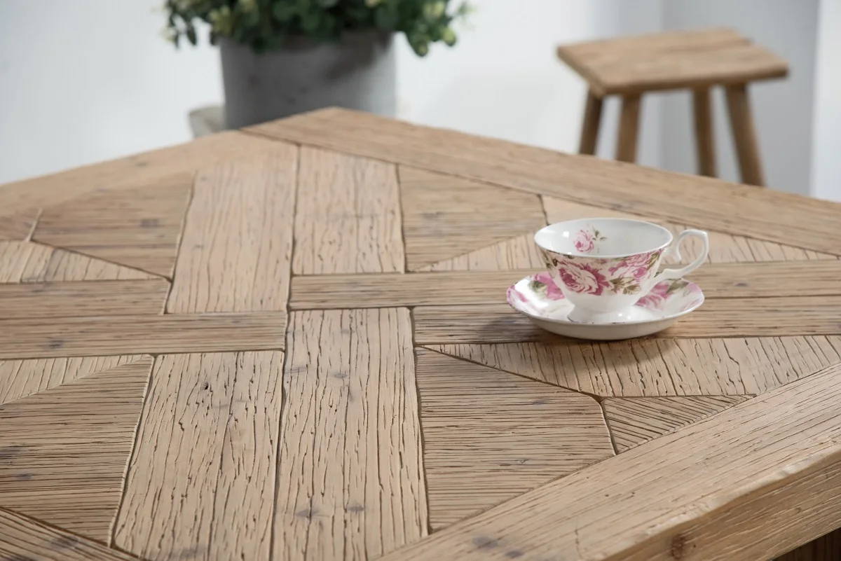 French country farmhouse home furniture rustic style rectangle recycled pine solid wood dining table