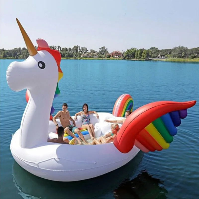 Giant Inflatable Flamingo Water Sports Equipment Inflatable Floating Canape Gonflable Floating Lounger Seats Island for 6 Person